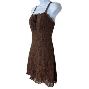 Y2K Forever 21 Brown Lace Slip Dress Lace Up Corset Style Empire Bodice Size M